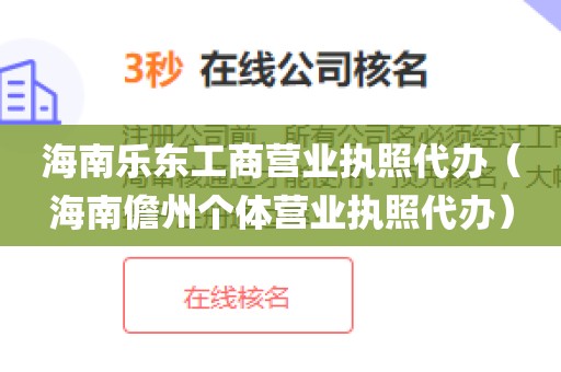 海南乐东工商营业执照代办（海南儋州个体营业执照代办）